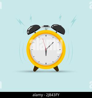 Sveglia con suoneria gialla in stile piatto. Illustrazione vettoriale. Illustrazione Vettoriale