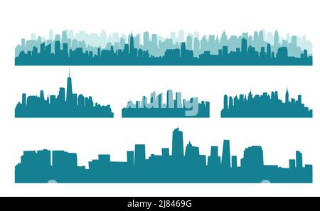 Lo skyline della citta' illustrazione vettoriale. Il paesaggio urbano. Paesaggio urbano diurno in stile appartamento. Illustrazione Vettoriale