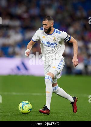 Karim Benzema del Real Madrid durante la partita la Liga tra Real Madrid e Levante UD disputata allo stadio Santiago Bernabeu di Madrid, Spagna. Maggio 12, 2022, (foto di Ruben Albarran / PRESSINPHOTO) Foto Stock