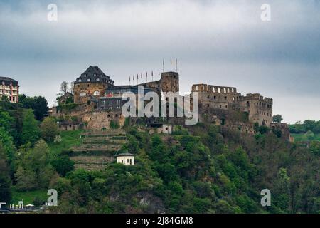 Rovine del castello di Rheinfels sul Medio Reno in Germania Foto Stock