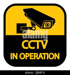 Etichetta telecamera CCTV.Nero segnale di videosorveglianza su sfondo bianco.illustrazione vettoriale Illustrazione Vettoriale