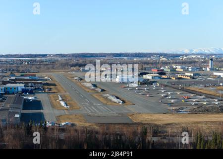 Aeroporto Merrill Field di Anchorage, utilizzato principalmente per l'aviazione generale. Aeroporto di Merrill Field. Foto Stock