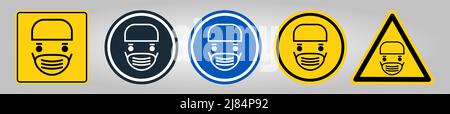 Simple set wear protective face mask icons for your design Illustrazione Vettoriale
