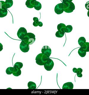 Motivo Clover Watercolor illustrazione disegnata a mano senza giunture, isolata su sfondo bianco Foto Stock