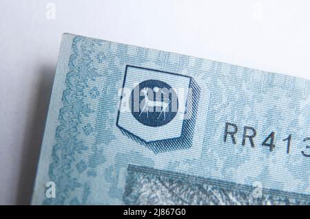 Malese Ringgit Malesia banca nota. Logo ufficiale della Banca Centrale della Malesia sulla nota RM50. Valuta e spazio di copia Foto Stock
