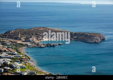 Vista dal santo monastero di panagia tsambika, giorno di sole Foto Stock