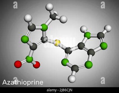 Azatioprina, molecola AZA. È mmunosoppressive agente, farmaco. Modello molecolare. 3D rendering Foto Stock