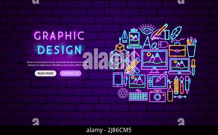 Banner grafico al neon. Illustrazione vettoriale della promozione Designer. Illustrazione Vettoriale