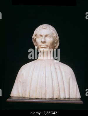 Niccolo Machiavelli, busto attribuito ad Antonio Pollaiuolo (1433-98) (marmo); Museo Nazionale del Bargello, Firenze, Toscana, Italia; (add.info.: Machiavelli, Niccolo di Bernardo (1469-1527); Nicolas Machiavel;); fuori copyright. Foto Stock