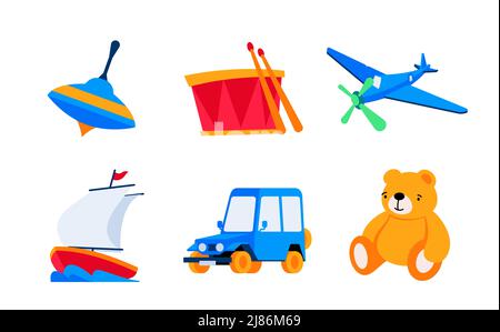 Felice infanzia e giocattoli - Flat design icone di stile set Illustrazione Vettoriale
