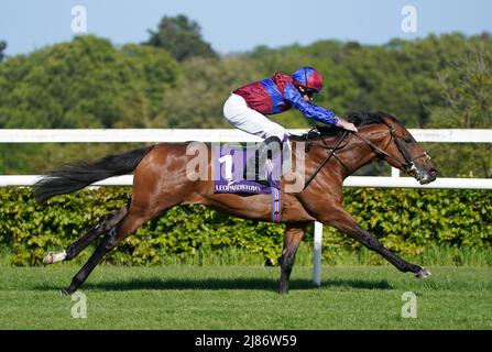 Alfred Muntings e Ryan Moore tornano a casa per vincere l'Irish Stallion Farms EBF Maiden all'ippodromo di Leopardstown a Dublino, in Irlanda. Data foto: Venerdì 13 maggio 2022. Foto Stock