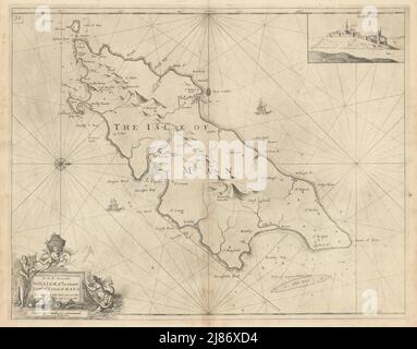 La mappa DELLA costa marina DELL'ISOLA DI MAN. Douglas Ramsey Peel Castle. MAPPA COLLINS 1723 Foto Stock