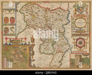 Derbieshire. Mappa della contea di Derbyshire di John Speed. Bassett/Chiswell edizione 1676 Foto Stock