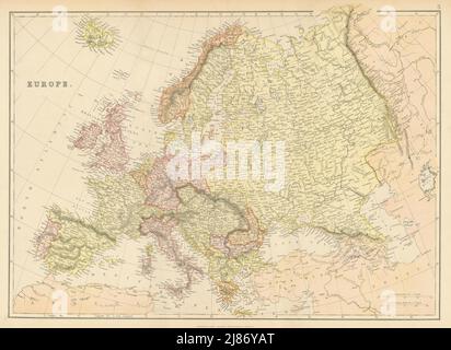 EUROPA POLITICA. La Russia esclude la Georgia. BLACKIE 1886 vecchia mappa antica Foto Stock