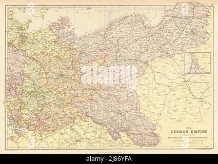 IMPERO TEDESCO EST. Prussia Sassonia Mecklenburg.Poland.Ferrovie. MAPPA BLACKIE 1886 Foto Stock