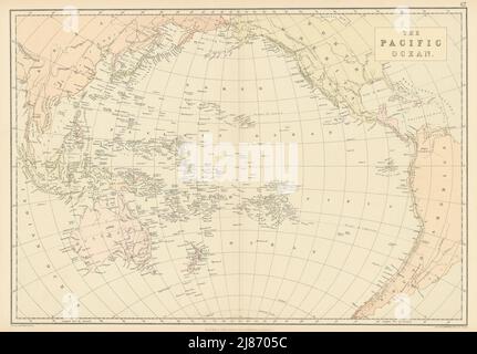 OCEANO PACIFICO. Australia Nuova Zelanda E.Indies Polinesia Melanesia Giappone 1886 mappa Foto Stock