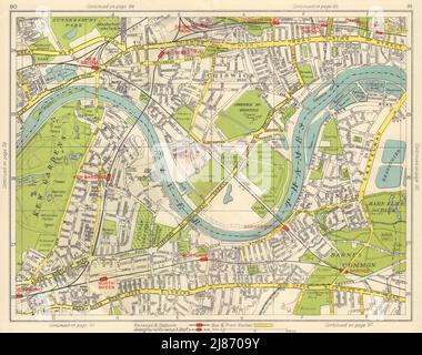 SW LONDON. Chiswick Gunnerbsury Kew Mortlake Barnes North Sheen 1948 vecchia mappa Foto Stock