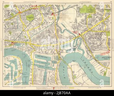 E LONDRA. Bromley Mile End Limehouse Canning Town Millwall Pioppo 1948 vecchia mappa Foto Stock