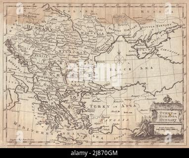 Turky in Europa e Ungheria. Balcani Ucraina Grecia Romania Bulgaria mappa 1780 Foto Stock