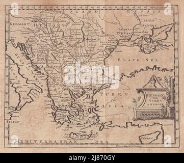 Ungheria con Turky in Europa. Balcani Grecia Ucraina 1782 vecchia mappa antica Foto Stock