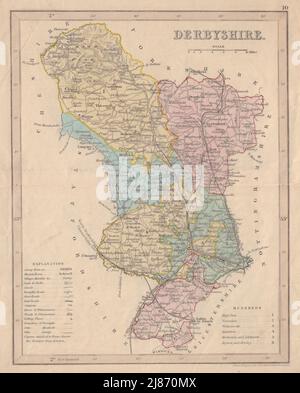 Mappa della contea DI DERBYSHIRE di ARCHER/DUGDALE. Peak District. Seggi elettorali 1845 Foto Stock