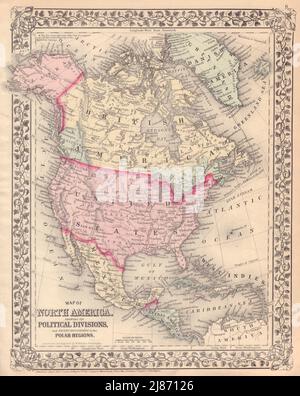 Nord America, che mostra le sue divisioni politiche di S. Augustus Mitchell mappa 1875 Foto Stock