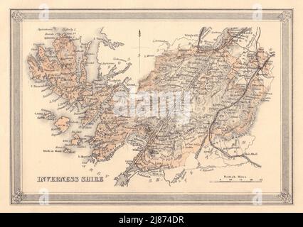 Antica mappa decorativa della contea di Inverness-shire, Scozia. FULLARTON 1866 Foto Stock