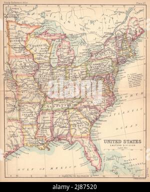 Divisione orientale degli Stati Uniti. USA. BARTOLOMEO 1888 cartografia antica Foto Stock