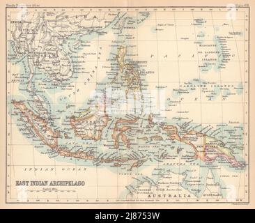 Arcipelago delle Indie Orientali. Indonesia Filippine e Indochina. MAPPA DI BARTOLOMEO 1888 Foto Stock