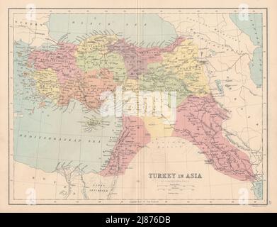 TURCHIA IN ASIA. Ottomano Iraq, Levante e Cipro. COLLINS 1873 vecchia mappa antica Foto Stock