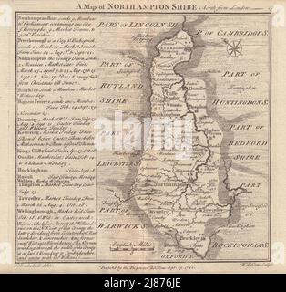 Antica mappa della contea del Northamptonshire da Badeslade & Toms. NE orientamento 1742 Foto Stock