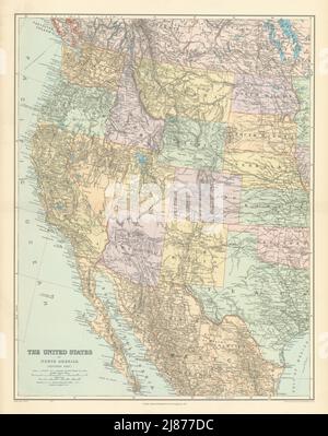 Gli Stati Uniti del Nord America, parte occidentale. USA. Mappa di STANFORD 1904 69x54cm Foto Stock