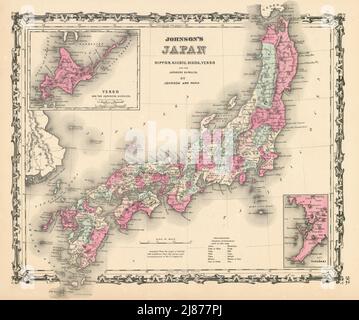 Johnson's Japan, Nippon, Kiusiu, Sikok, Yesso & Kuriles. Mappa di Nagasaki Bay 1862 Foto Stock