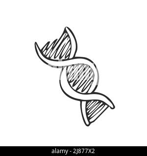 Oggetti di doodle medico. Semplice molecola di dna disegnata a mano. Illustrazione Vettoriale