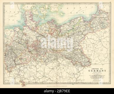 IMPERO TEDESCO PRUSSIA NORD Polonia &c Ferrovie canali JOHNSTON 1897 vecchia mappa Foto Stock