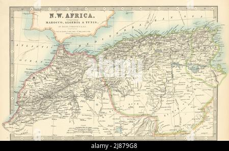 AFRICA NORD-OCCIDENTALE Maghreb Marocco Tunisia Algeria JOHNSTON 1897 vecchia mappa Foto Stock