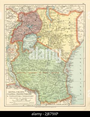 Kenya Colonia Uganda Protettorato Tanganyika Terr. Mappa Tanzania STANFORD c1925 Foto Stock