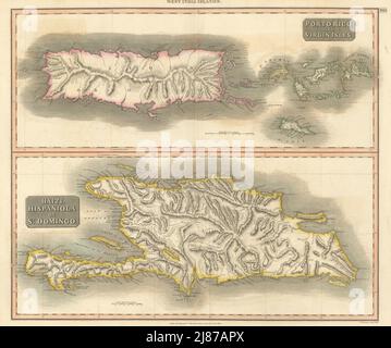 Portorico e Isole Vergini. Haiti, Hispaniola o San Domingo. THOMSON 1817 mappa Foto Stock