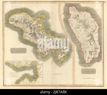 Dominica & 'Martinico' (Martinica). Baia Fort-de-France. THOMSON 1817 mappa vecchia Foto Stock