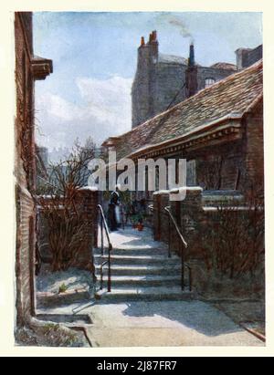 L'architettura svanita di Londra, Almshouses della società Skinners, Mile End, 1892, Philip Norman Foto Stock