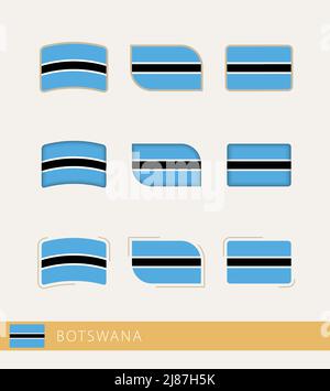 Flag vettoriali del Botswana, raccolta di flag del Botswana. Icona vettore. Illustrazione Vettoriale