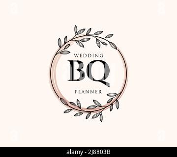 BQ iniziali lettera matrimonio monogramma collezione loghi, modelli moderni minimalisti e floreali disegnati a mano per carte di invito, Salva la data, elegante Illustrazione Vettoriale