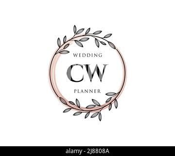 CW iniziali lettera Wedding monogramma collezione loghi, disegnati a mano moderni minimalistici e modelli floreali per carte di invito, Salva la data, elegante Illustrazione Vettoriale