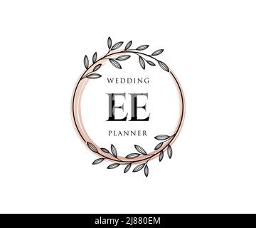 EE iniziali lettera matrimonio monogramma collezione loghi, disegnati a mano moderno minimalista e modelli floreali per carte di invito, Salva la data, elegante Illustrazione Vettoriale