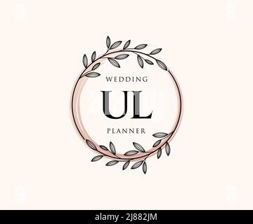UL iniziali lettera Wedding monogramma collezione loghi, disegnati a mano moderni minimalistici e modelli floreali per carte di invito, Salva la data, elegante Illustrazione Vettoriale