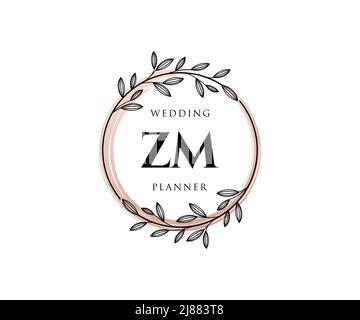 ZM iniziali lettera matrimonio monogramma collezione loghi, modelli moderni minimalisti e floreali disegnati a mano per carte di invito, Salva la data, elegante Illustrazione Vettoriale