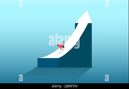 Vettore di una donna super business che corre in cima alla freccia Illustrazione Vettoriale