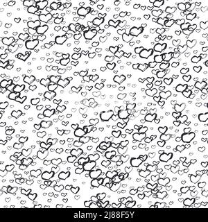 Linea del doodle del cuore. Motivo senza cuciture vettoriale alla moda con cuori volanti. Illustrazione minimalistica dipinta a mano per carta da imballaggio di giorno di valentine, invit Illustrazione Vettoriale