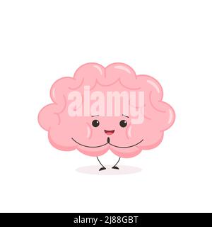 Carino cervello kawaii. Cervello umano di carattere divertente. Stile cartoon flat. Illustrazione vettoriale Illustrazione Vettoriale