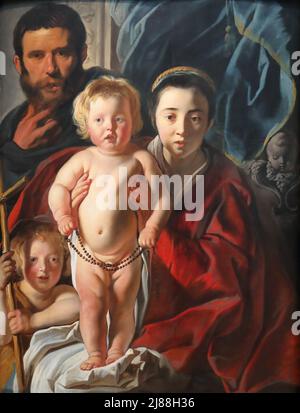 La Sacra Famiglia e San Giovanni Battista del pittore fiammingo Jacob Jordaens alla National Gallery di Londra, Regno Unito Foto Stock